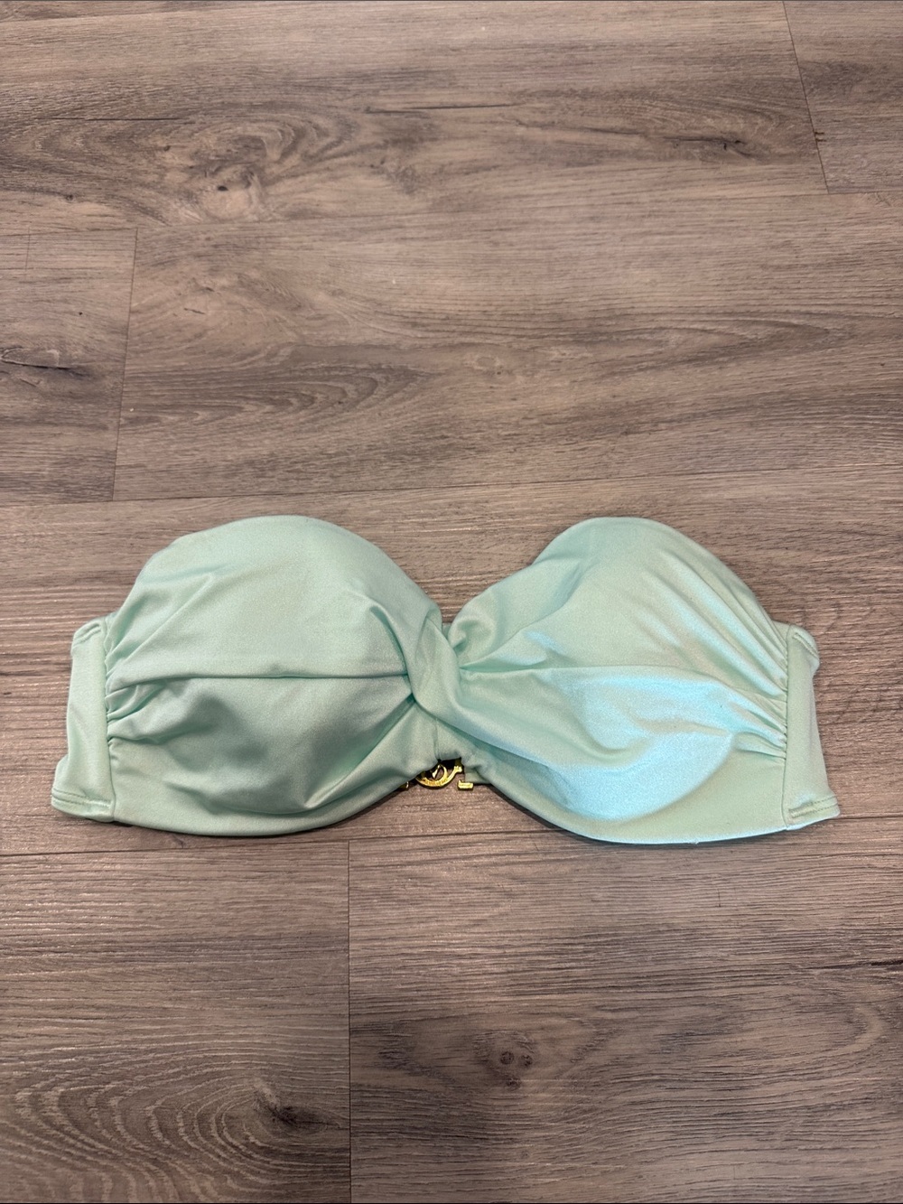 Strapless Light Mint Bandeau Bikini top with Gold Accent